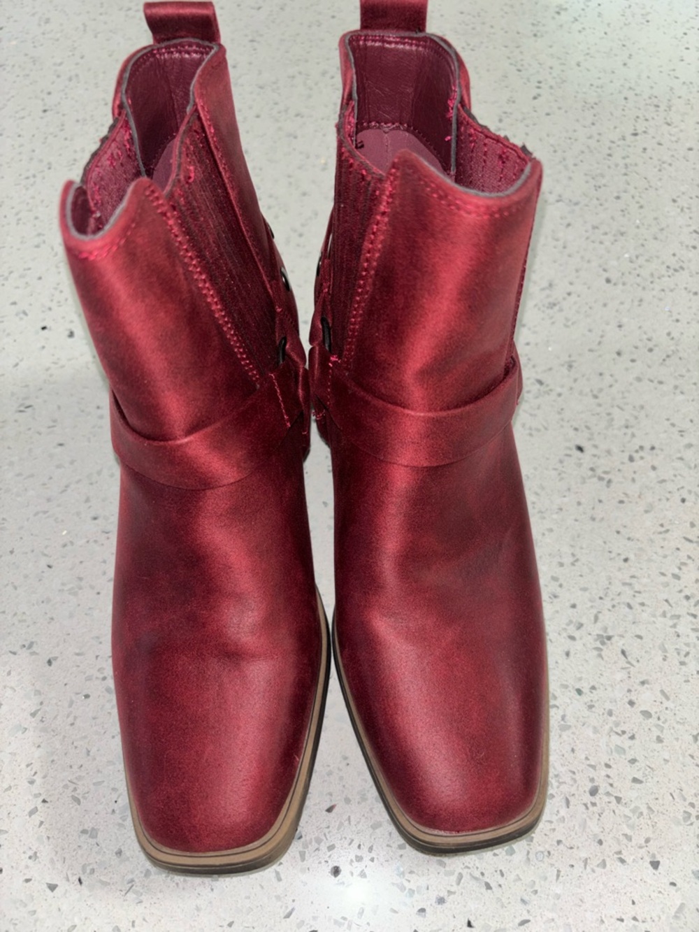True Craft Women's Burgundy Ankle Boots with Low Block Heel New - Picture 3 of 7
